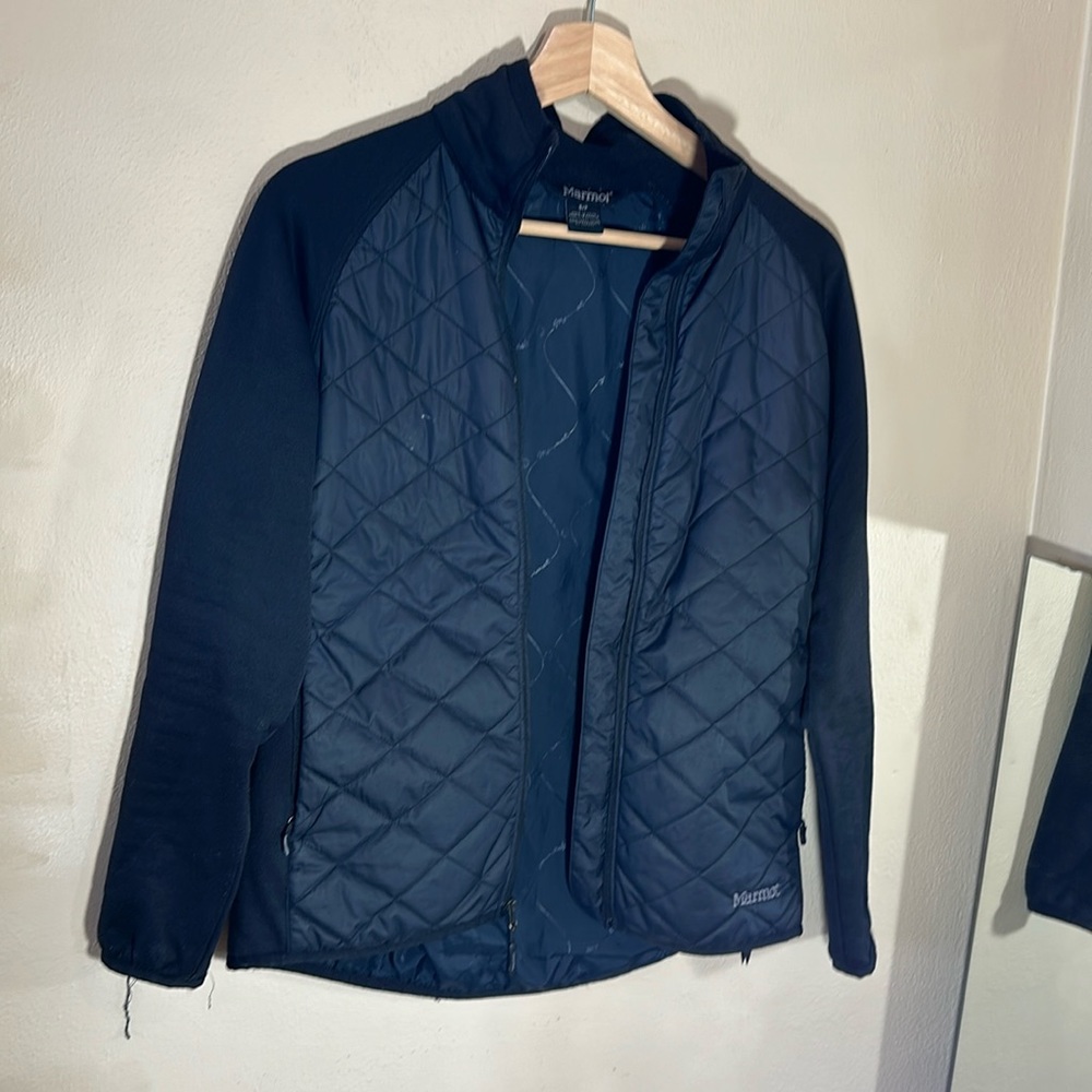 Marmot sz S black lightweight mixed media quilted zip pockets fleece sleeve